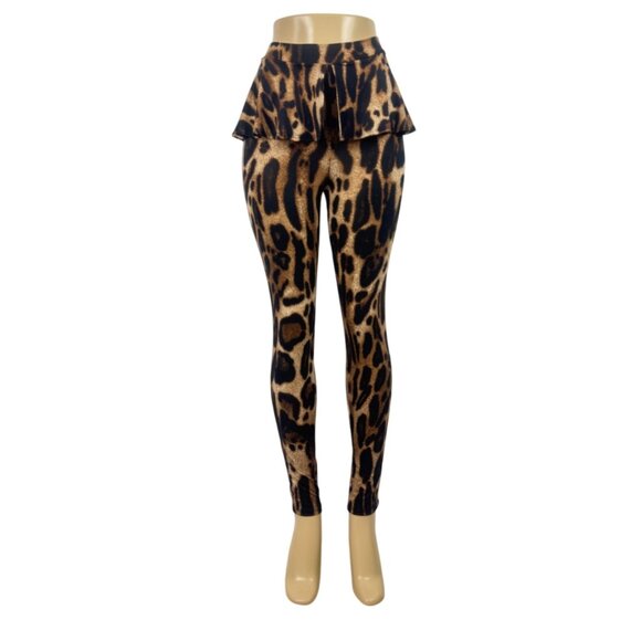 Women's Sabora Leopard Animal Print Peplum Accent Leggings Size Small - Picture 14 of 14